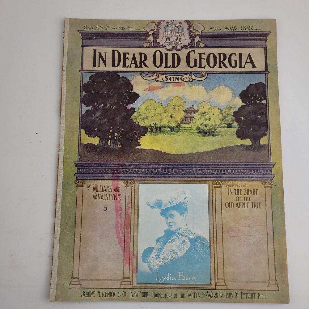 Antique 1905 Sheet Music In Dear Old Georgia, Egbert Van Alstyne #SM3